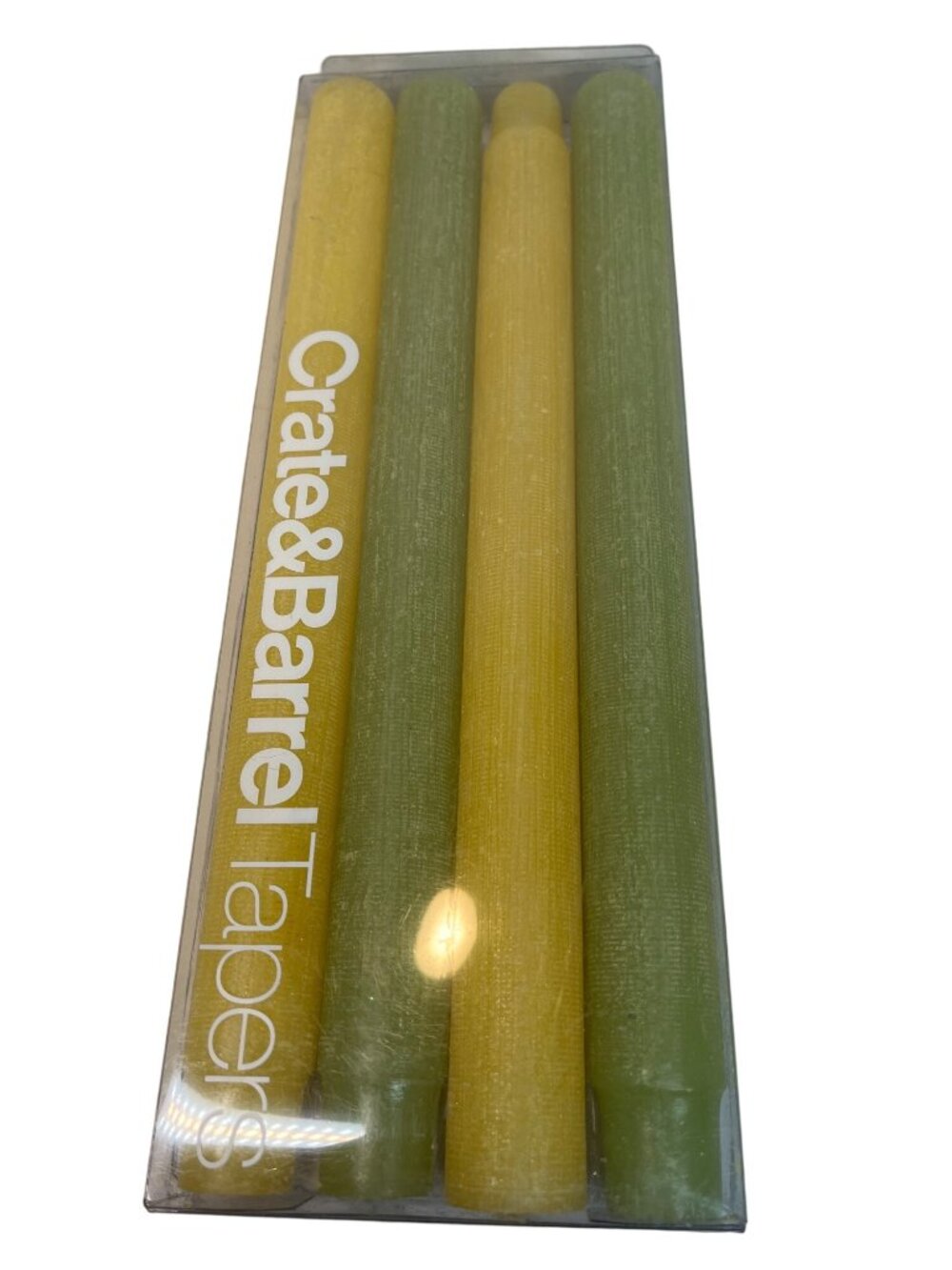 Crate & Barrel Yellow & Green Taper Candles - Set Of 4 10" Long 8-Hour Burn Time